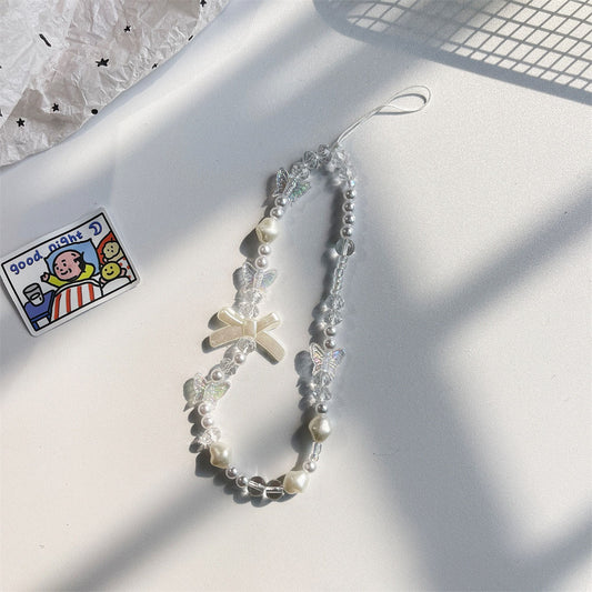 Butterfly Ribbon Charm Strap – Elegant Pearls with Bows and Butterflies | Famaka
