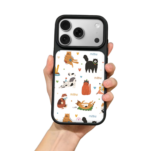 Playful Cats iPhone Case – Cute Cartoon Cat Illustration, Protective Cover | FAMAKA