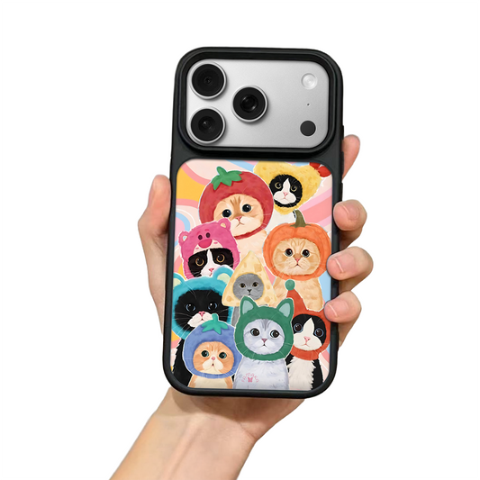 Fruit Hat Cats iPhone Case – Cute Cartoon Cats in Colorful Costumes, Protective Cover | FAMAKA