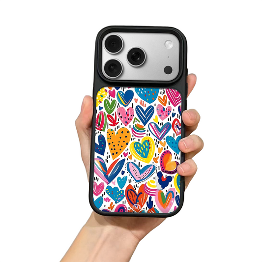Colorful Hearts iPhone Case – Bright Hand-Drawn Love Illustration, Protective Cover | FAMAKA