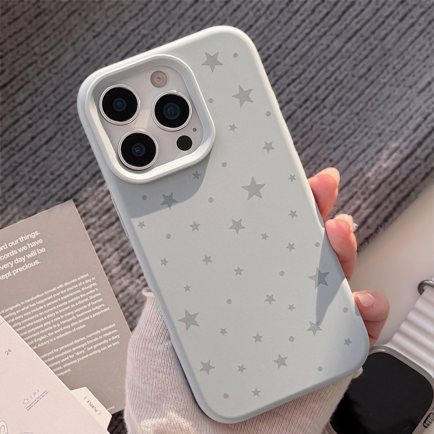 Grey Star Pattern Phone Case ✨