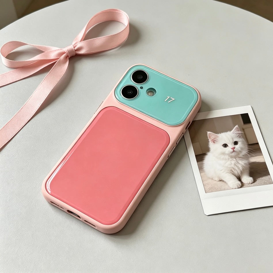 Pink Green Two-Tone Minimalist iPhone Case 🌷✨