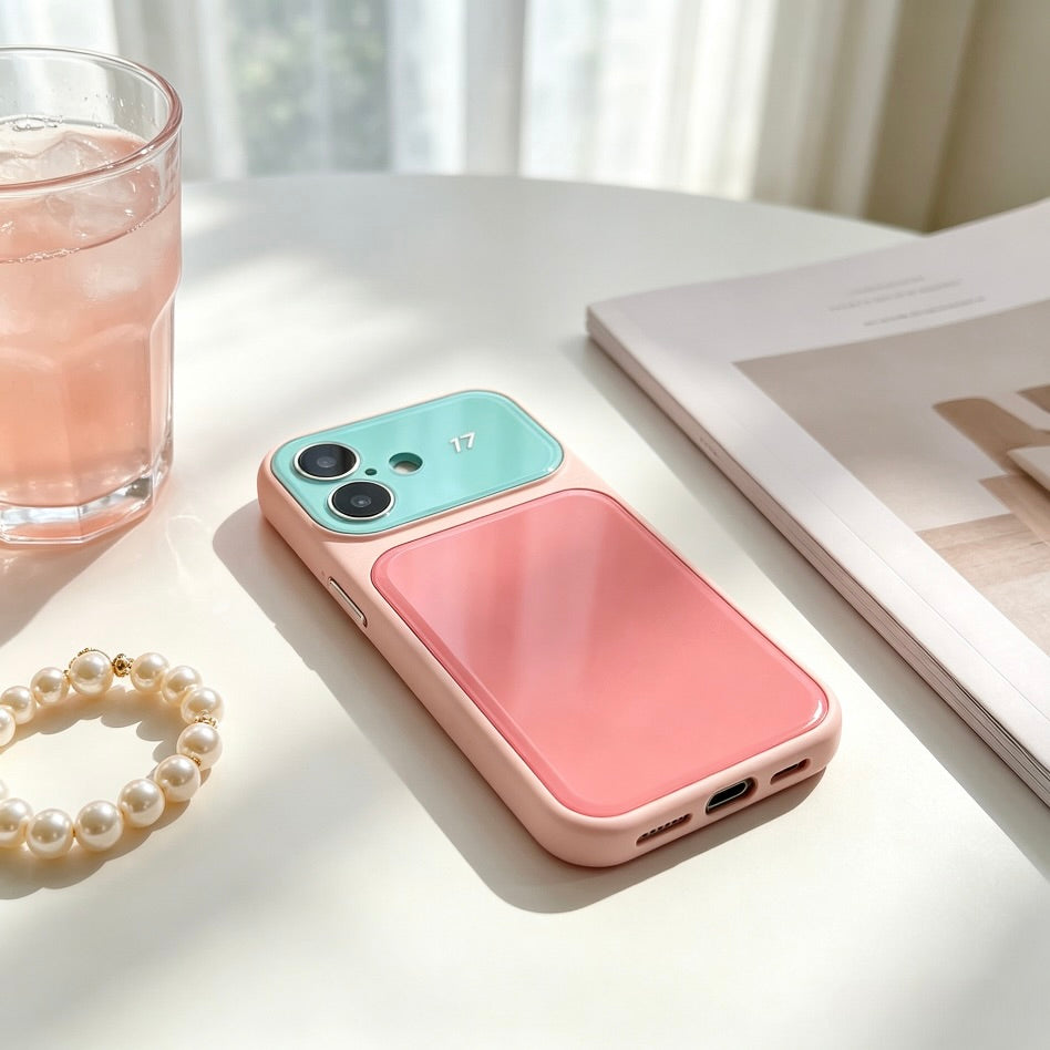 Pink Green Two-Tone Minimalist iPhone Case 🌷✨