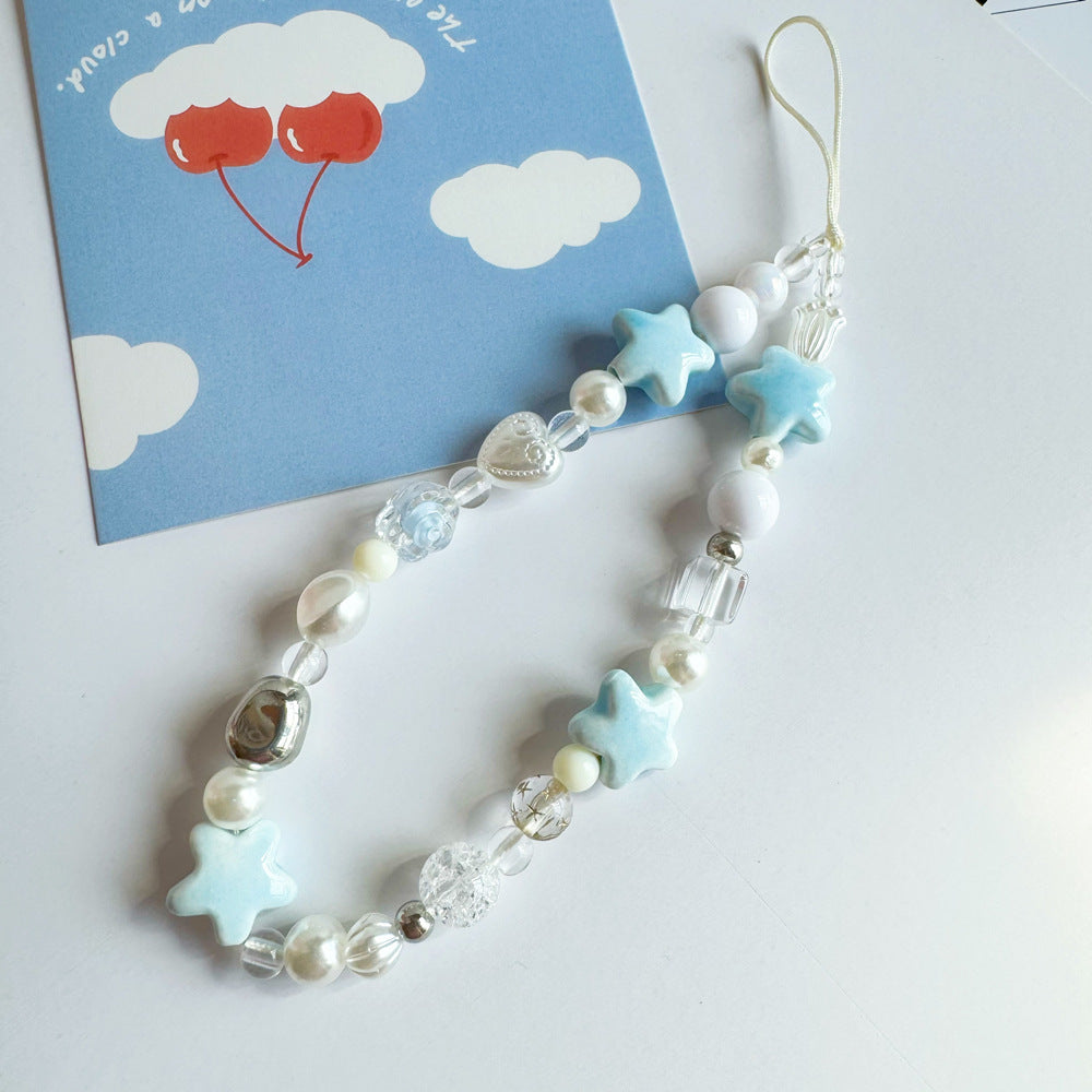 Blue Star Dream Charm Strap – Soft Pastel Beads and Stars, Cute Phone Accessory | FAMAKA