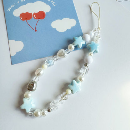 Blue Star Dream Charm Strap – Soft Pastel Beads and Stars, Cute Phone Accessory | FAMAKA