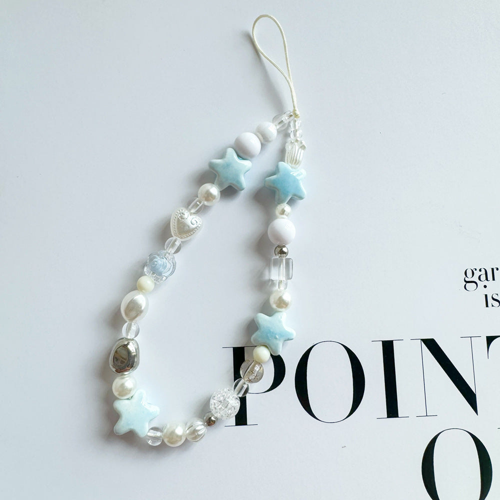 Blue Star Dream Charm Strap – Soft Pastel Beads and Stars, Cute Phone Accessory | FAMAKA