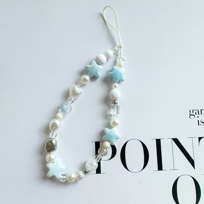 Blue Star Dream Charm Strap – Soft Pastel Beads and Stars, Cute Phone Accessory | FAMAKA