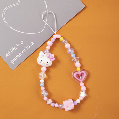 Pink Kitty Love Charm Strap – Adorable Cat &amp; Heart Beads, Cute Pastel Phone Accessory | FAMAKA