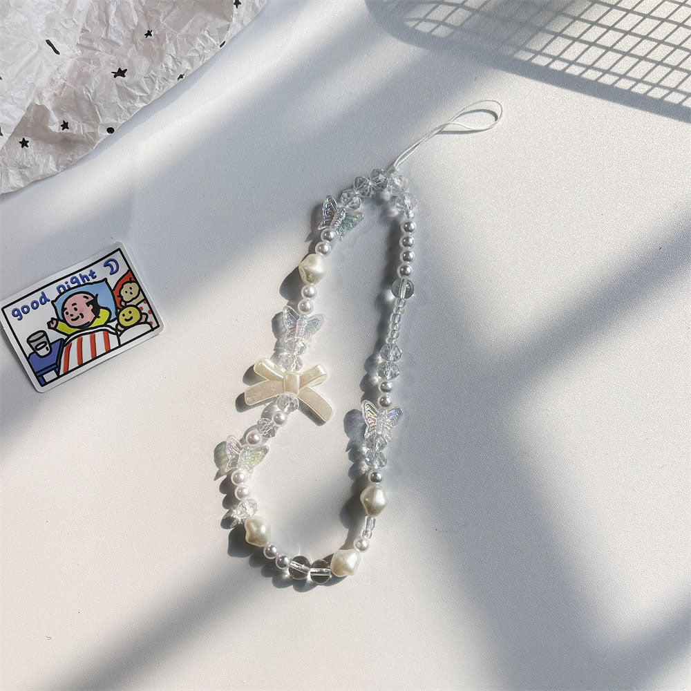 Butterfly Ribbon Charm Strap – Elegant Pearls with Bows and Butterflies | Famaka