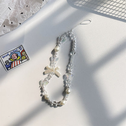 Butterfly Ribbon Charm Strap – Elegant Pearls with Bows and Butterflies | Famaka