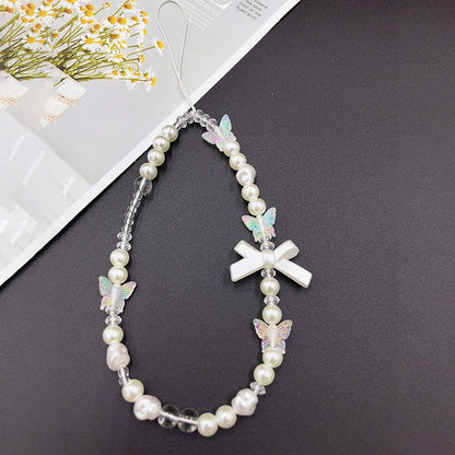Butterfly Ribbon Charm Strap – Elegant Pearls with Bows and Butterflies | Famaka