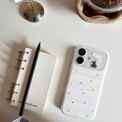 White Striped Star Bear iPhone Case | Cute Window Lens Protective Soft Cover