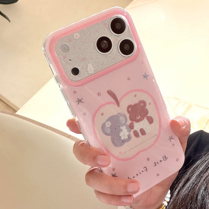 Pink Best Friends Bear & Elephant Glitter Lens Window iPhone Case