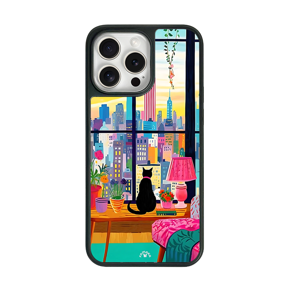 City View Cat iPhone Case – Cozy Urban Lifestyle Design, Protective Cover | Famaka