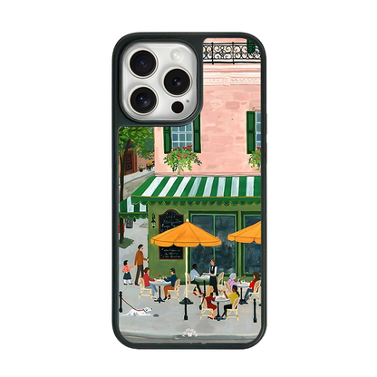 PariCafé Scene iPhone Case – Charming Outdoor Lifestyle Illustration, Protective Cover | FAMAKA
