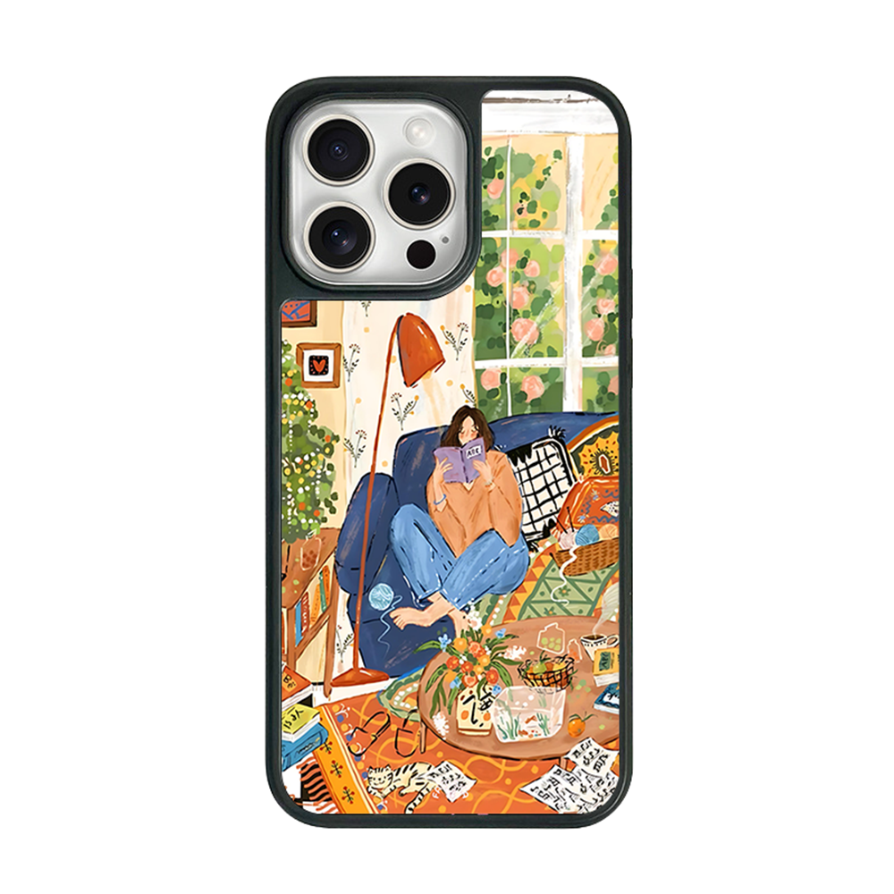 Cozy Reading Room iPhone Case – Relaxing Home Lifestyle Illustration, Protective Cover | Famaka