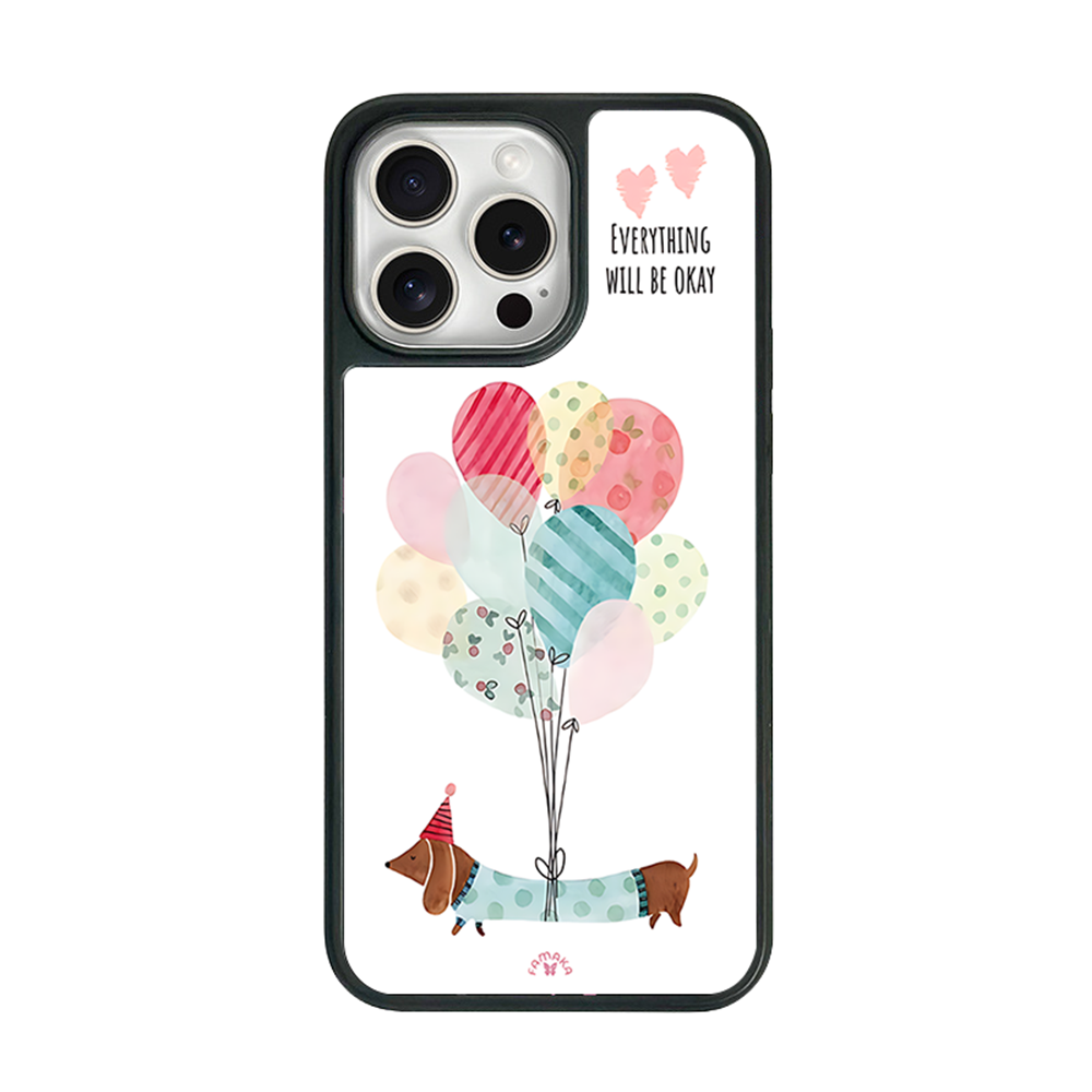 Dachshund Balloons iPhone Case – Cute Dog Cartoon with Uplifting Quote, Protective Cover | Famaka