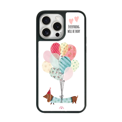 Dachshund Balloons iPhone Case – Cute Dog Cartoon with Uplifting Quote, Protective Cover | Famaka