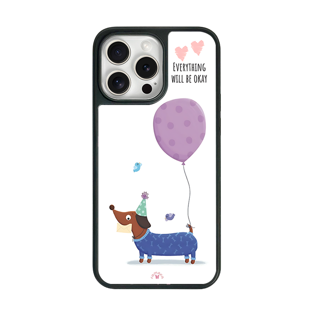 Dachshund with Balloon iPhone Case – Cute Dog Cartoon with Positive Quote, Protective Cover | Famaka
