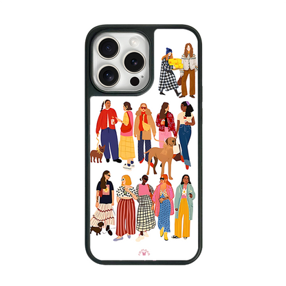 Fashion Girls & Dogs iPhone Case – Trendy Lifestyle Illustration Design, Protective Cover | FAMAKA