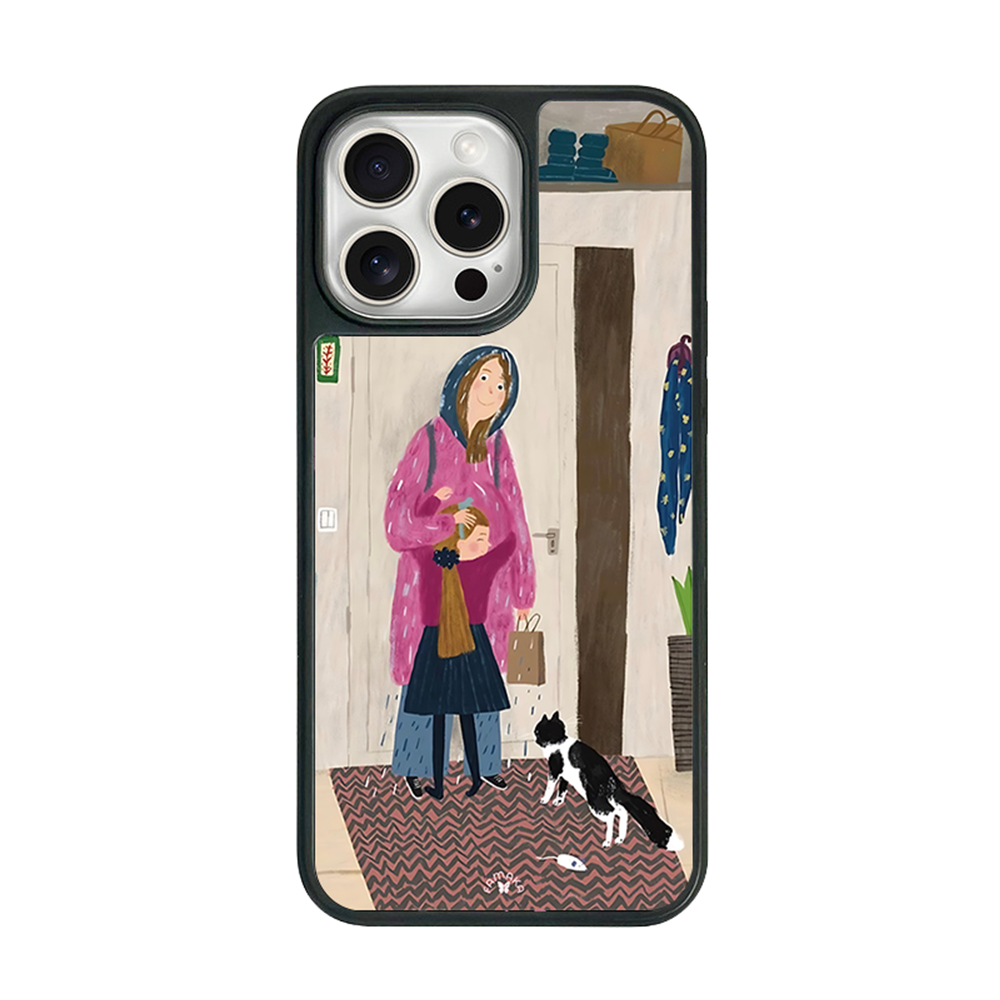 Rainy Day Mom & Child iPhone Case – Cozy Family Lifestyle Illustration, Protective Cover | Famaka