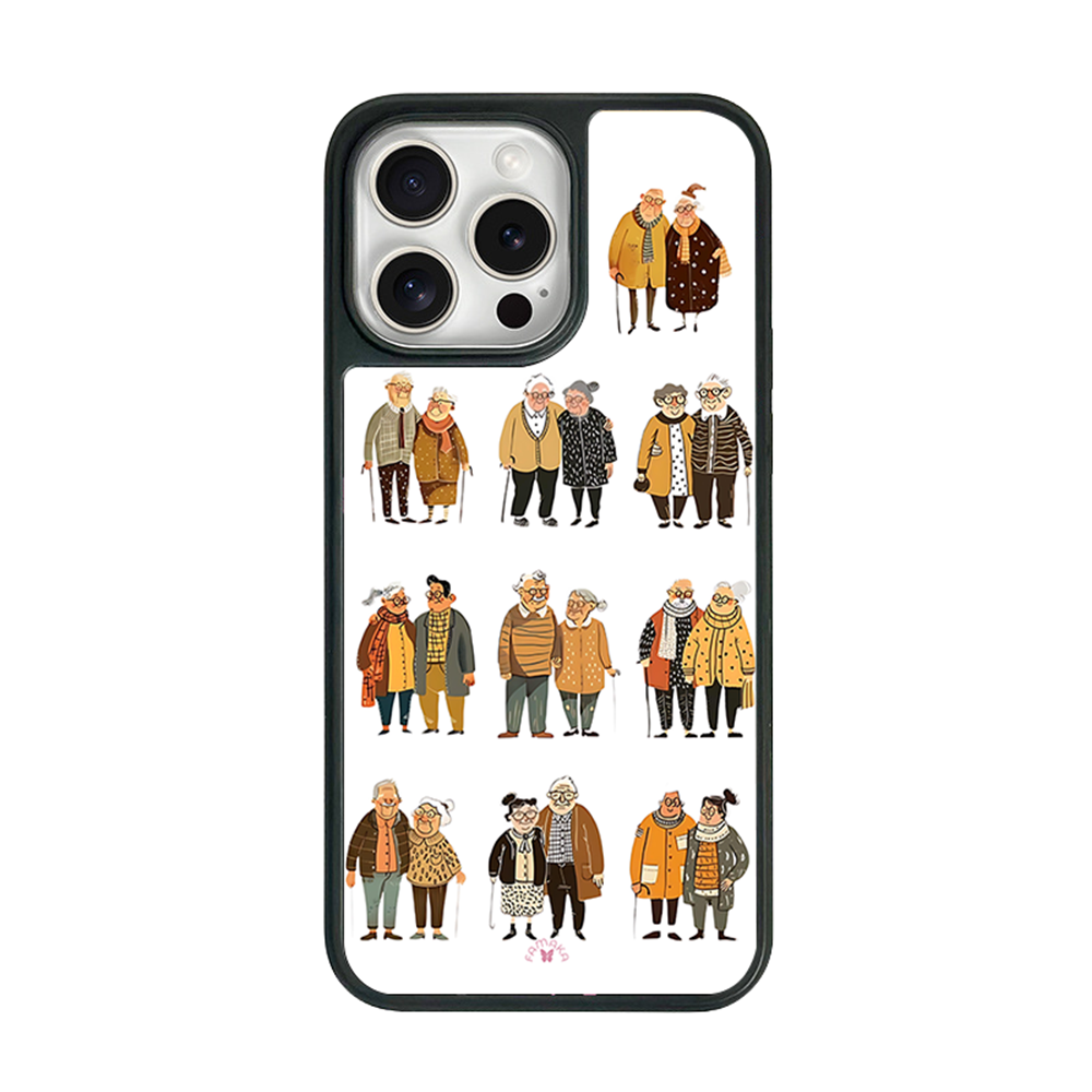 Elderly Couples iPhone Case – Heartwarming Everyday Life Illustration, Protective Cover | Famaka