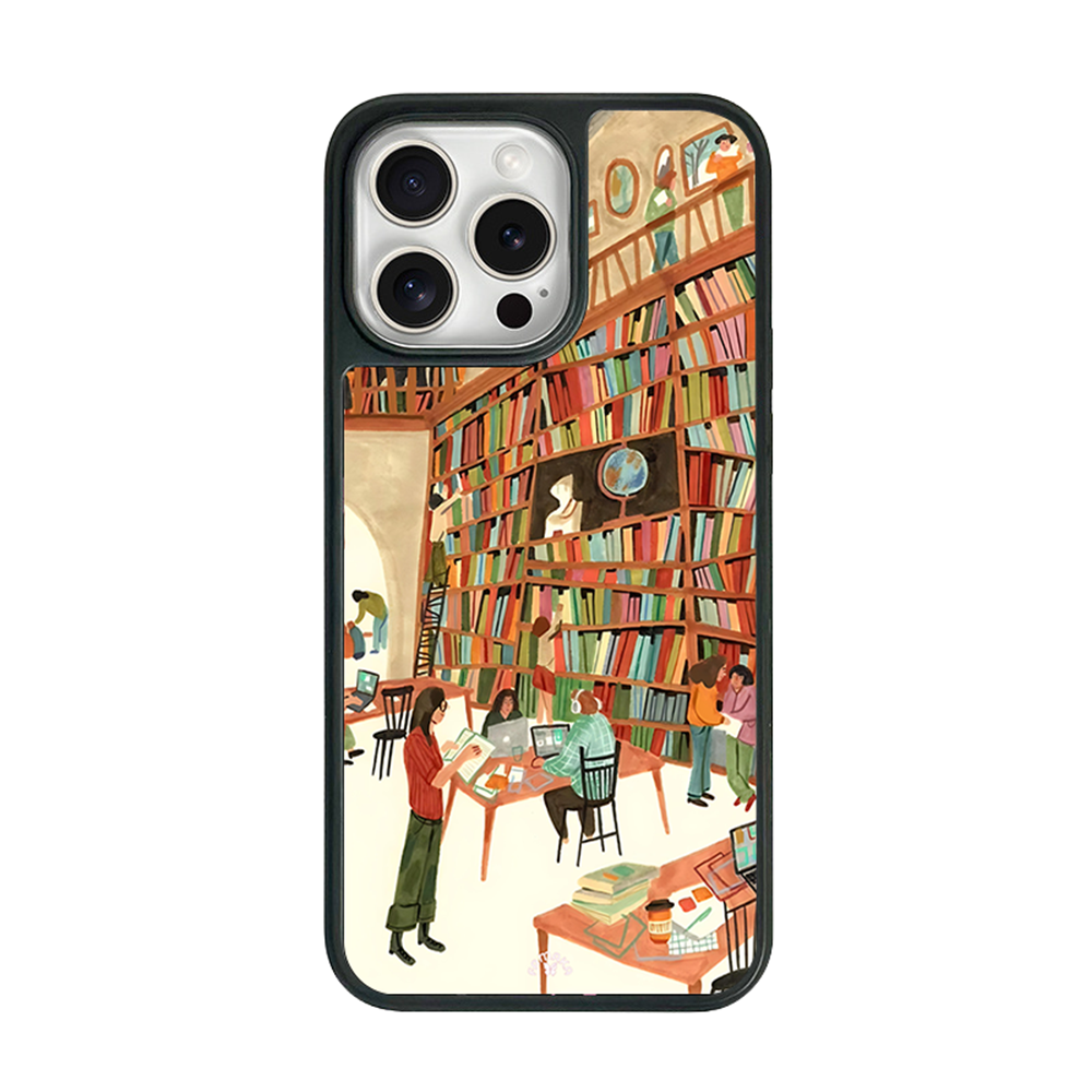Cozy Library iPhone Case – Artistic Bookstore & Reading Scene Design, Protective Cover | Famaka