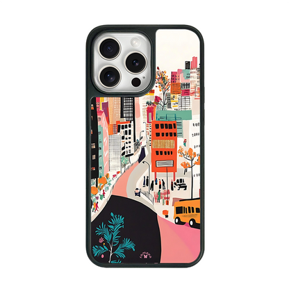 City Street Illustration iPhone Case – Colorful Urban Scene Design, Protective Cover | Famaka