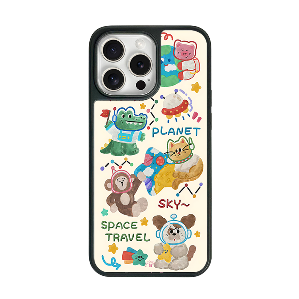 Space Travel Animals iPhone Case – Cute Cartoon Pets in Space Suits, Protective Cover | Famaka