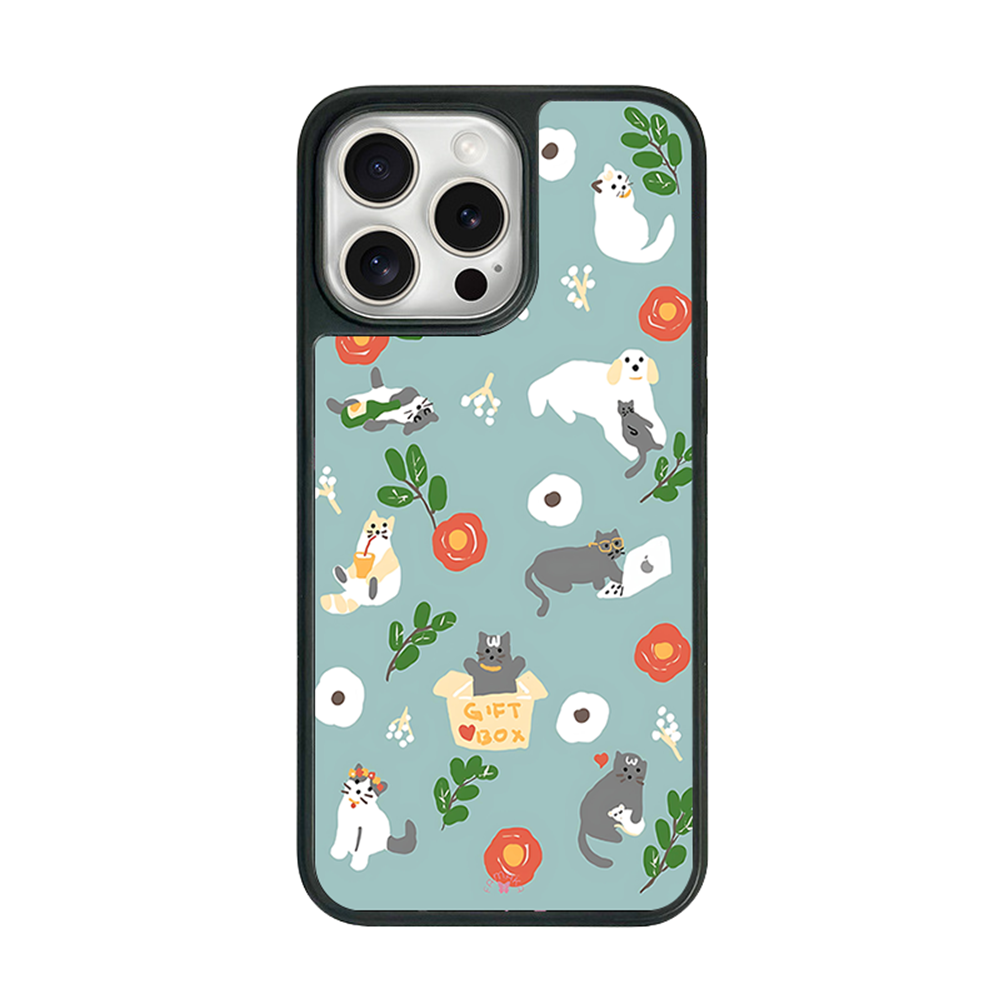 Cats and Flowers iPhone Case – Playful Feline & Floral Illustration, Protective Cover | Famaka