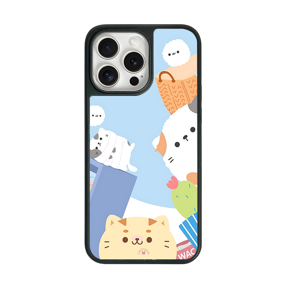 Cute Pets Cartoon iPhone Case – Adorable Cat & Puppy Illustration, Protective Cover | Famaka