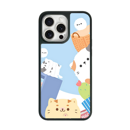 Cute Pets Cartoon iPhone Case – Adorable Cat & Puppy Illustration, Protective Cover | Famaka