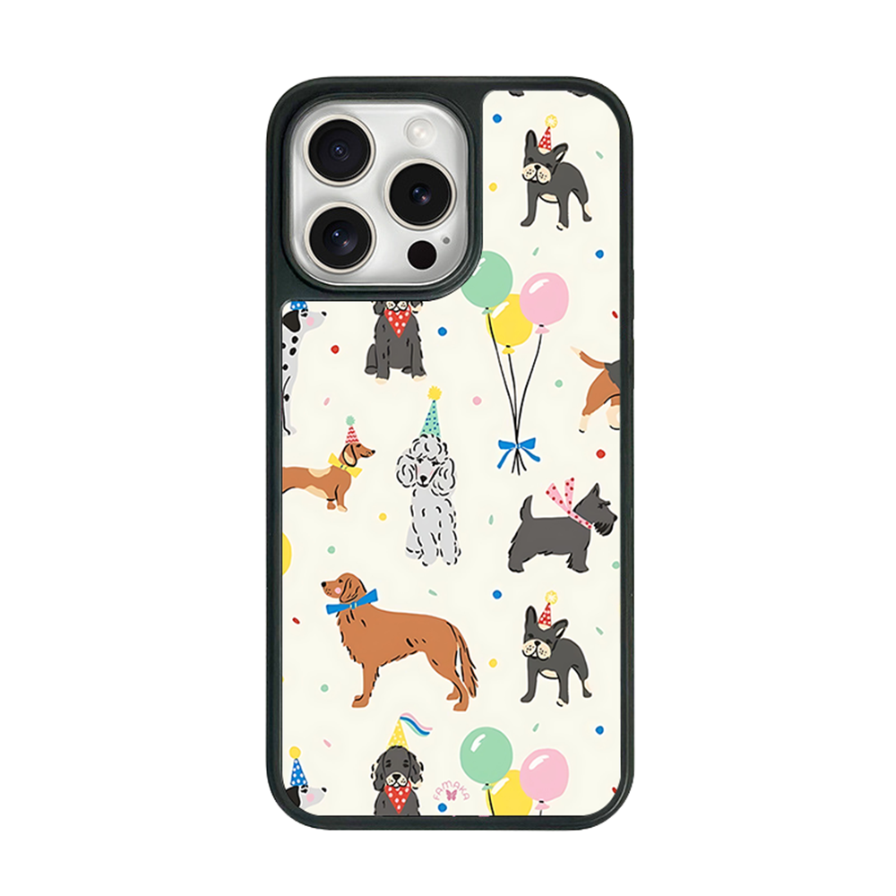 Party Dogs Celebration iPhone Case – Fun Cartoon Dogs with Balloons & Hats, Protective Cover | Famaka