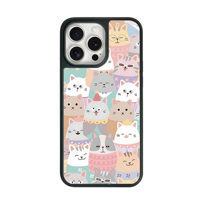 Happy Cats iPhone Case – Colorful Cartoon Feline Illustration, Protective Cover | Famaka