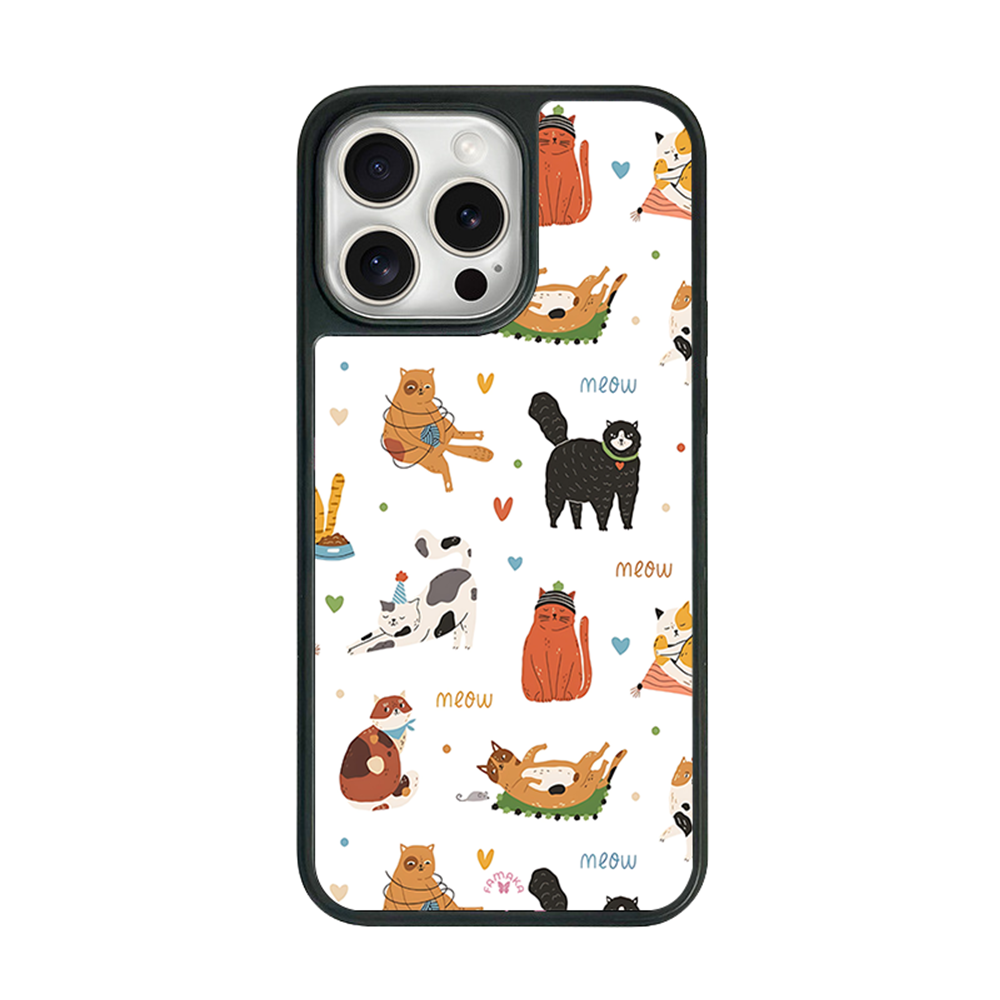 Playful Cats iPhone Case – Cute Cartoon Cat Illustration, Protective Cover | Famaka