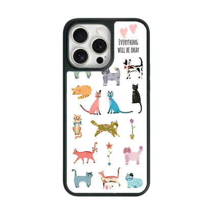 Whimsical Cartoon Cats iPhone Case – Fun Colorful Cat Illustration, Protective Cover | Famaka
