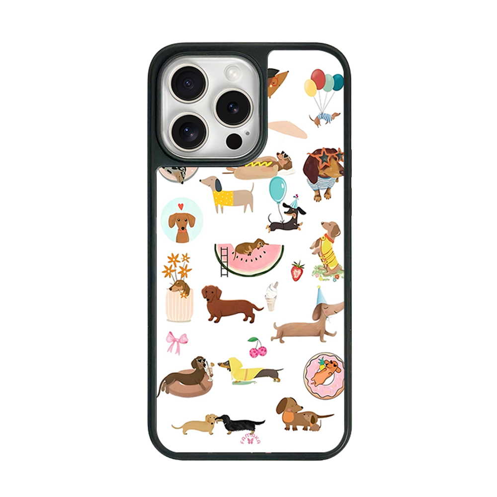 Dachshund Party iPhone Case – Fun Cartoon Sausage Dog Illustration, Protective Cover | Famaka