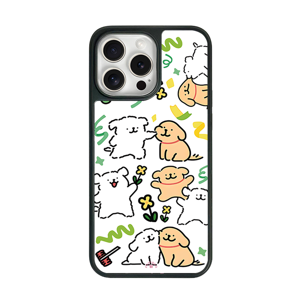Happy Puppies iPhone Case – Cute Cartoon Dog Illustration, Playful Protective Cover | Famaka