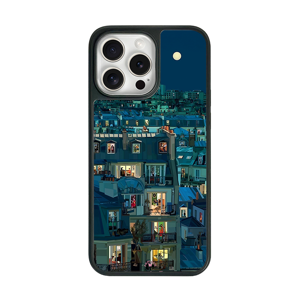Night City Windows iPhone Case – Cozy Evening Apartment Illustration, Protective Cover | Famaka