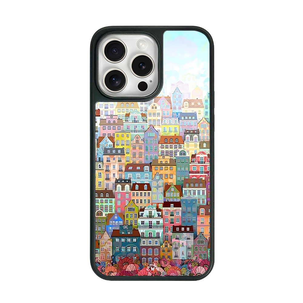 Colorful Houses iPhone Case – Artistic Cityscape Illustration, Protective Cover | Famaka