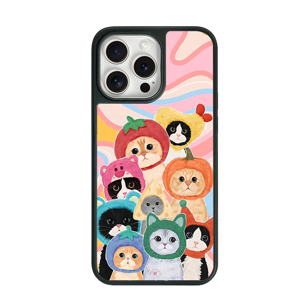 Fruit Hat Cats iPhone Case – Cute Cartoon Cats in Colorful Costumes, Protective Cover | Famaka