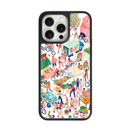 Farmers Market iPhone Case – Colorful Street Market Illustration, Protective Cover | Famaka