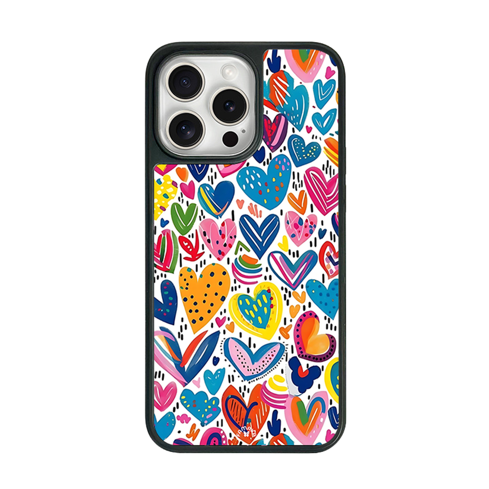 Colorful Hearts iPhone Case – Bright Hand-Drawn Love Illustration, Protective Cover | FAMAKA
