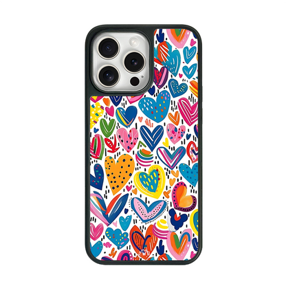 Colorful Hearts iPhone Case – Bright Hand-Drawn Love Illustration, Protective Cover | FAMAKA