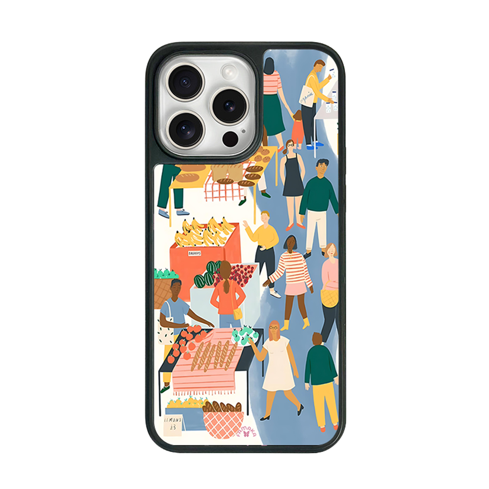 Street Market iPhone Case – Modern City Life Market Scene Illustration, Protective Cover | Famaka