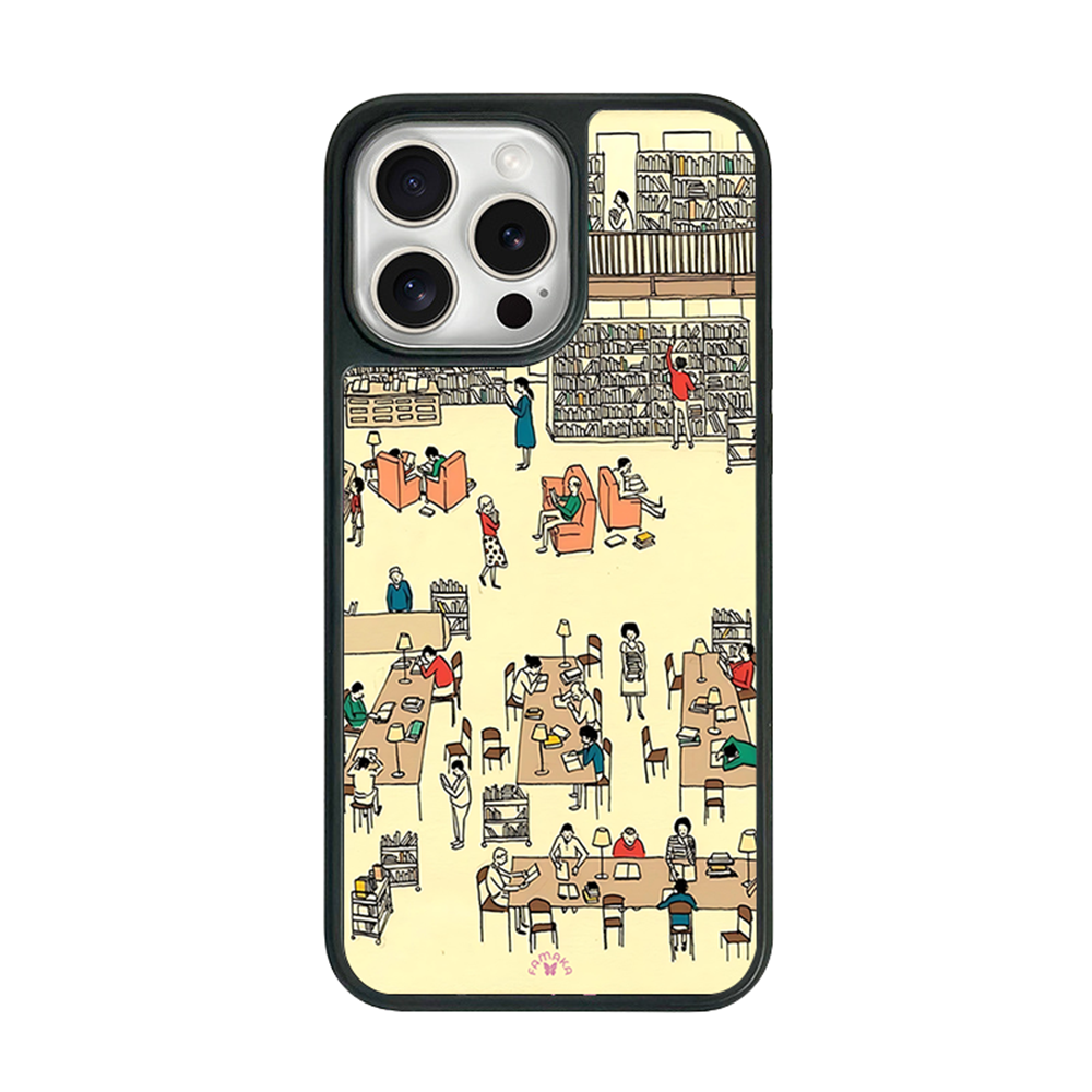 Library iPhone Case – Cozy Reading & Study Scene Illustration, Protective Cover | Famaka