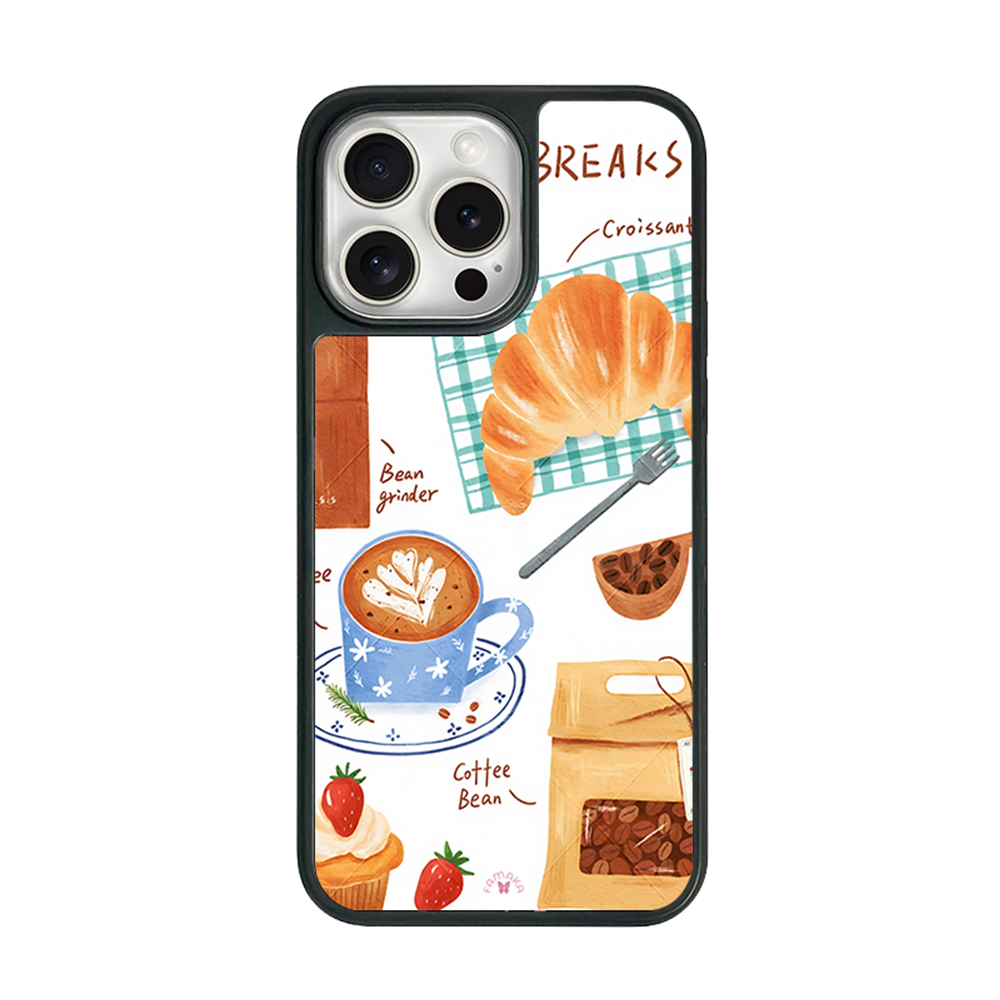 Coffee & Croissant iPhone Case – Cozy Breakfast Illustration, Protective Cover | Famaka