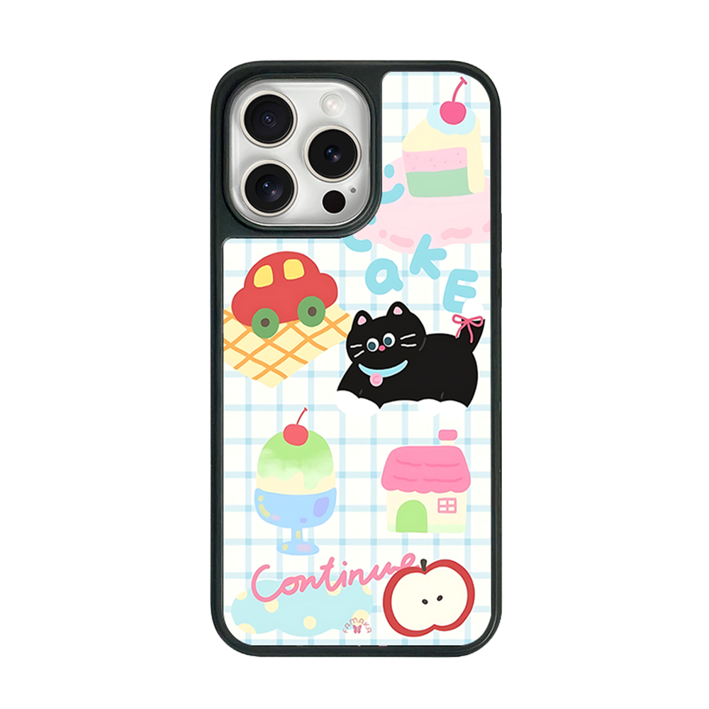 Black Cat & Cake iPhone Case – Cute Cartoon Cat with Dessert & Playful Illustration, Protective Cover | Famaka