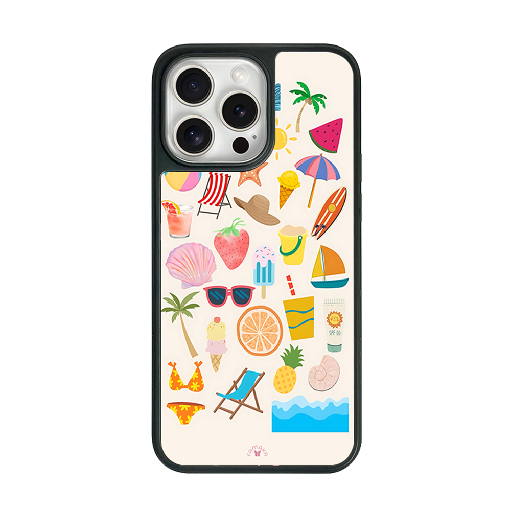 Summer Vibes iPhone Case – Beach Icons, Tropical Fruit & Vacation Illustration, Protective Cover | Famaka