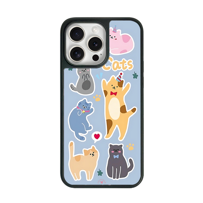 Party Cats iPhone Case – Cute Cartoon Cats in Playful Sticker Style, Protective Cover | Famaka